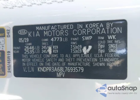 2020 Kia Sportage Sx Turbo из США, поврежденный, VIN KNDPR3A68L7693579